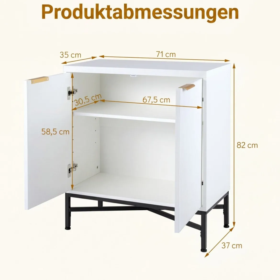 Aufbewahrungsschrank Sideboard aus Holz mit Geriffelten Türen & Robustem Metallgestell Weiß