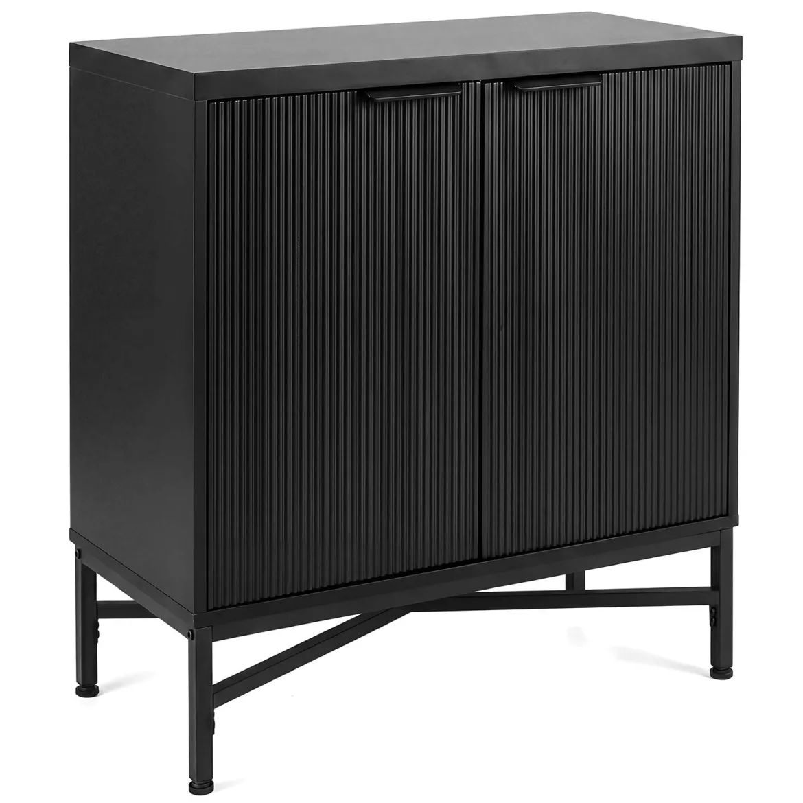 Aufbewahrungsschrank Sideboard aus Holz mit Geriffelten Türen & Robustem Metallgestell Schwarz