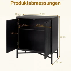 Aufbewahrungsschrank Sideboard aus Holz mit Geriffelten Türen & Robustem Metallgestell Schwarz