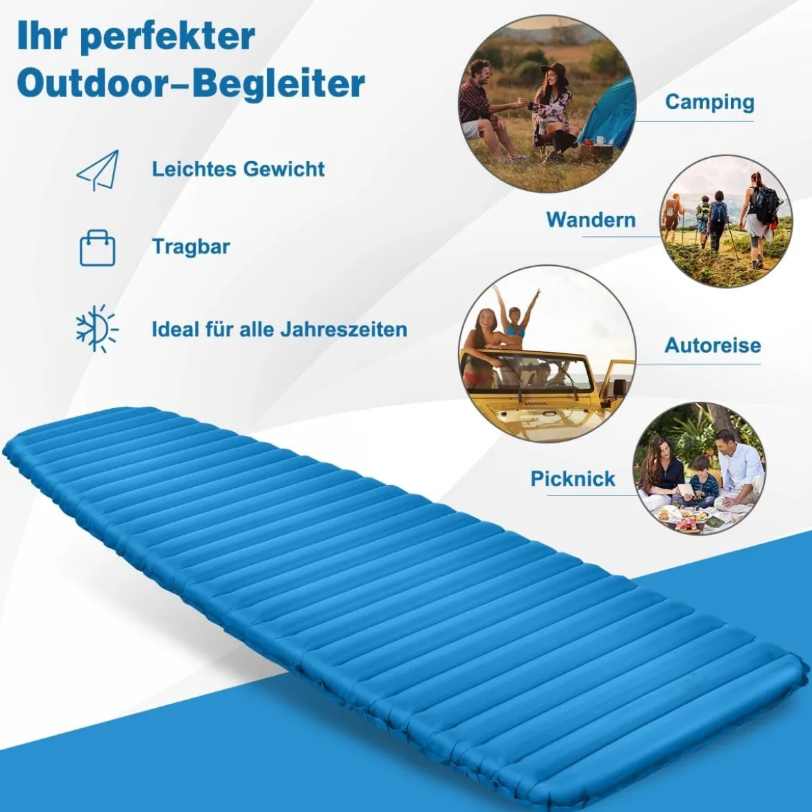 Aufblasbare Camping-Schlafmatte Wasserdichte Schlafunterlage 197 x 63 x 7 cm Blau