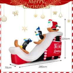 Aufblasbare Deko Weihnachten Weihnachtsmann & Pinguinen 280 x 70 x 220 cm Weiß + Rot