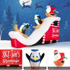 Aufblasbare Deko Weihnachten Weihnachtsmann & Pinguinen 280 x 70 x 220 cm Weiß + Rot