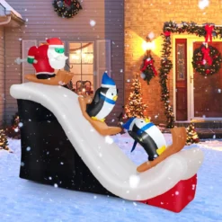 Aufblasbare Deko Weihnachten Weihnachtsmann & Pinguinen 280 x 70 x 220 cm Weiß + Rot