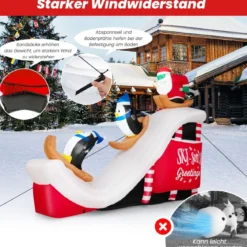 Aufblasbare Deko Weihnachten Weihnachtsmann & Pinguinen 280 x 70 x 220 cm Weiß + Rot