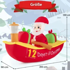 Aufblasbare Deko Weihnachten Countdown Weihnachtsmann im Ruderboot Weihnachtsdekoration