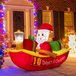 Aufblasbare Deko Weihnachten Countdown Weihnachtsmann im Ruderboot Weihnachtsdekoration