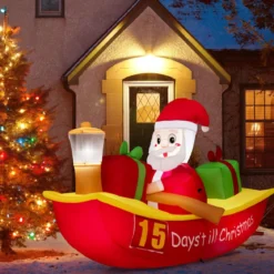 Aufblasbare Deko Weihnachten Countdown Weihnachtsmann im Ruderboot Weihnachtsdekoration