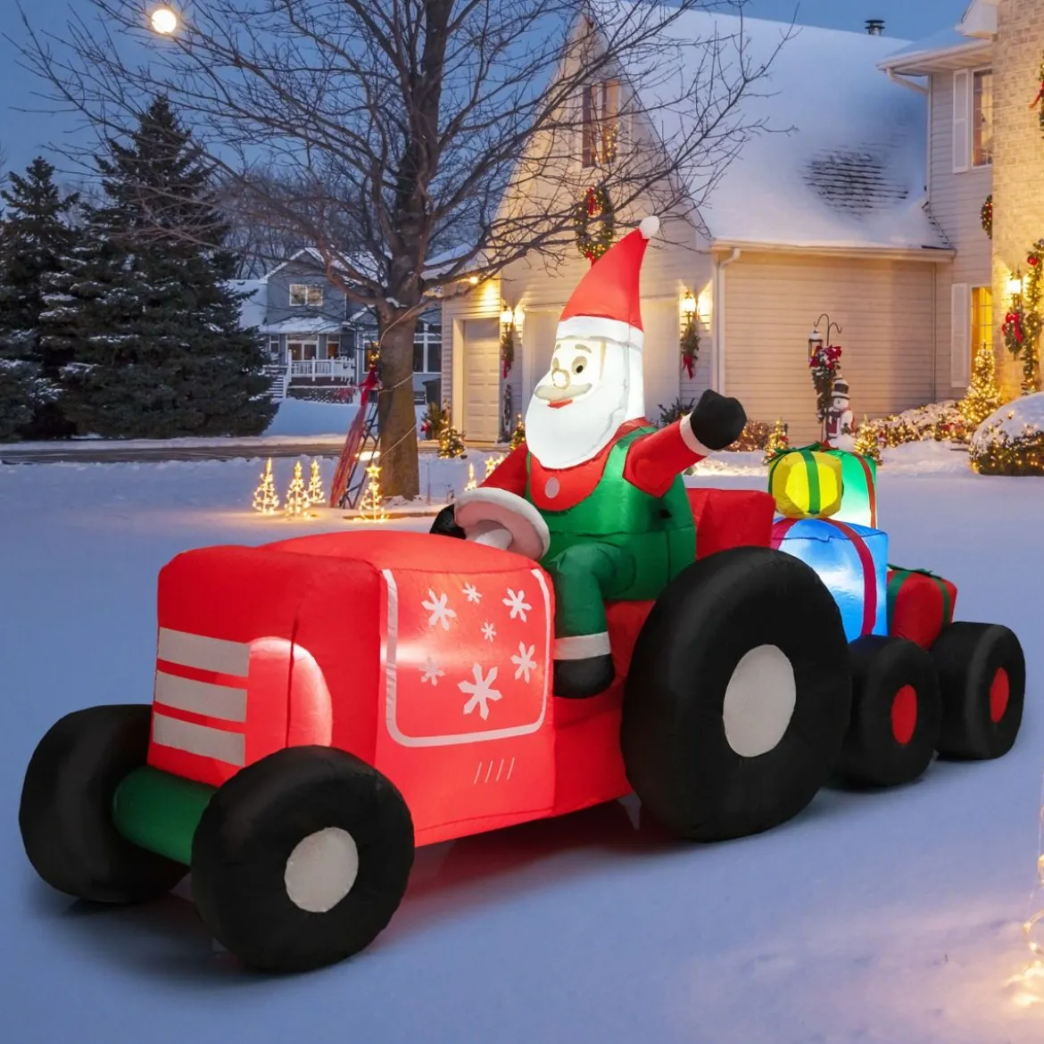 Aufblasbare Festtagsdekoration Weihnachtsmann mit eingebauten hellen LED-Leuchten 270 x 95 x 150 cm