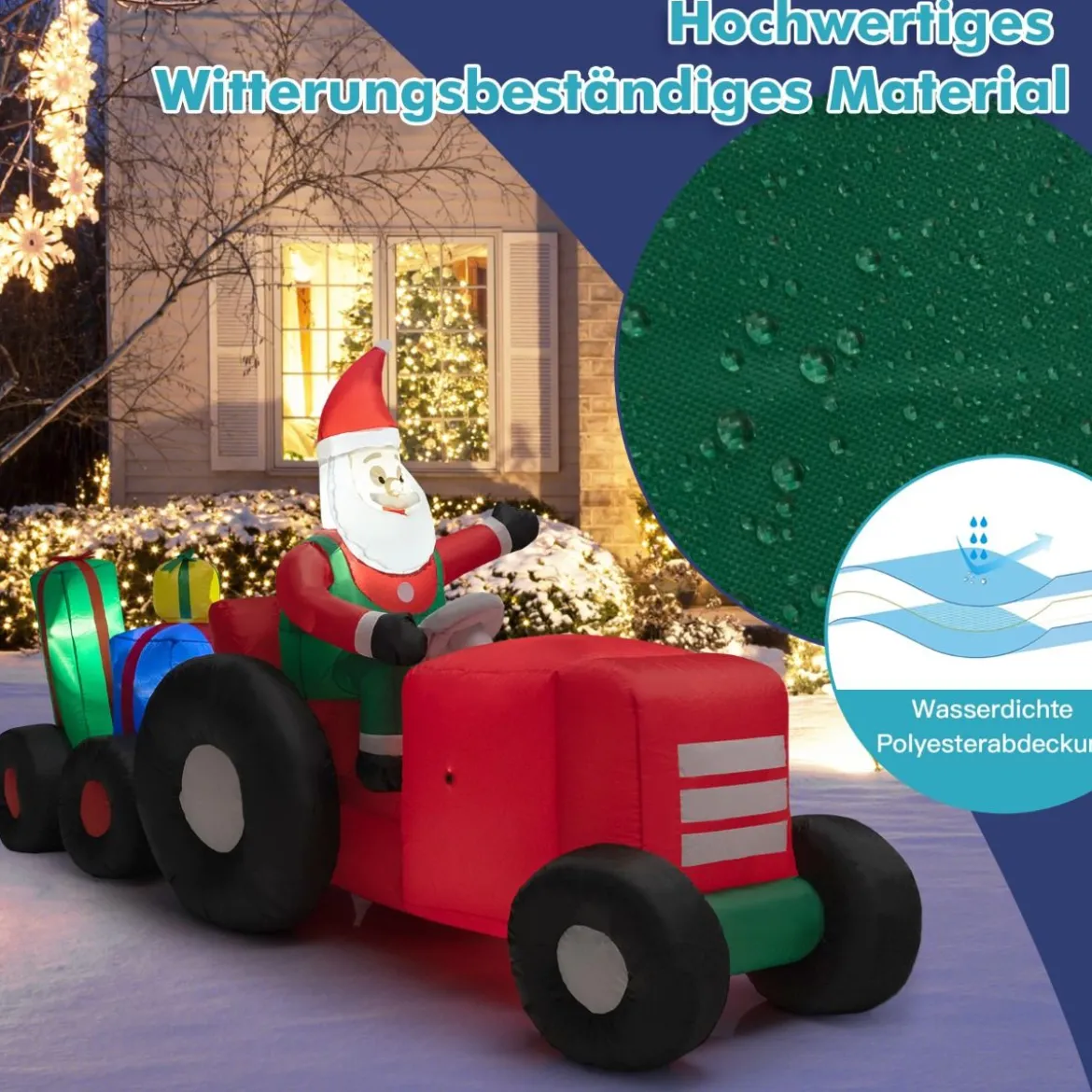 Aufblasbare Festtagsdekoration Weihnachtsmann mit eingebauten hellen LED-Leuchten 270 x 95 x 150 cm
