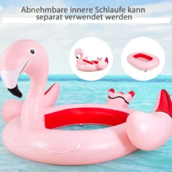 Aufblasbare Flamingo-Schwimminsel Riesen Badeinsel mit Schwimmring Luftpumpe 308 x 320 x 175 cm Rosa