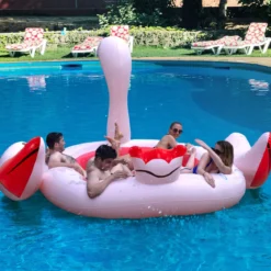Aufblasbare Flamingo-Schwimminsel Riesen Badeinsel mit Schwimmring Luftpumpe 308 x 320 x 175 cm Rosa