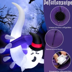 Aufblasbare Halloween-Dekoration Weißer Geist in Dämonenhand mit LED-Lichtern 140 x 90 x 190 cm