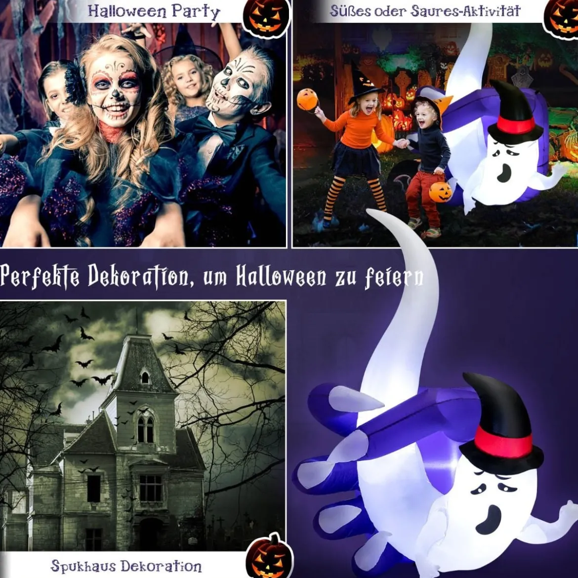 Aufblasbare Halloween-Dekoration Weißer Geist in Dämonenhand mit LED-Lichtern 140 x 90 x 190 cm