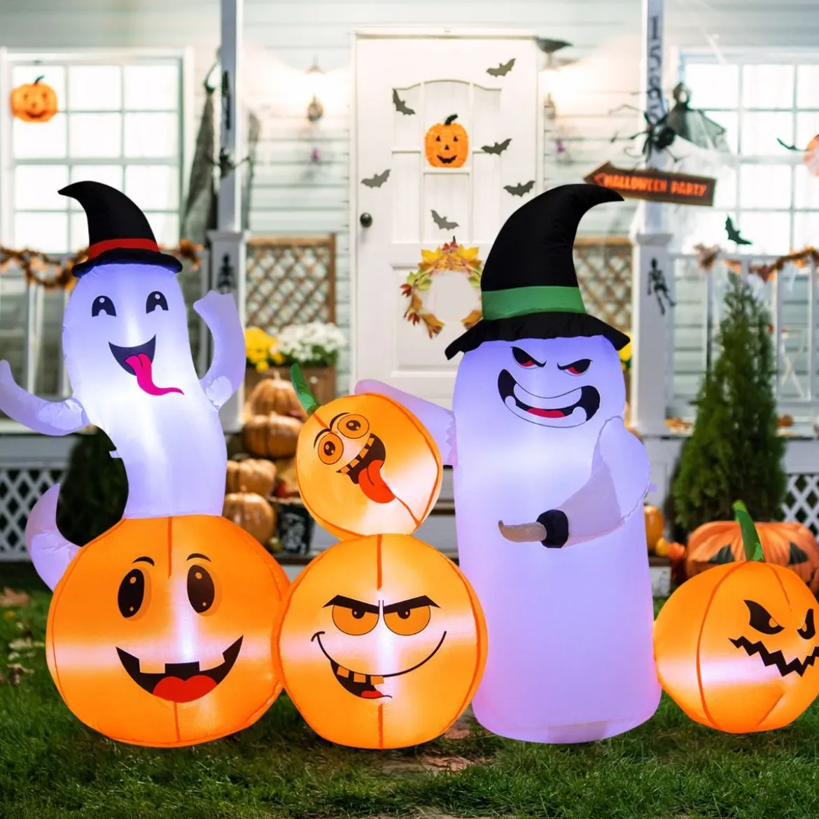 Aufblasbare Halloween-Dekoration Kürbisse & 2 Geister mit LED-Leuchten 170 x 70 x 125 cm