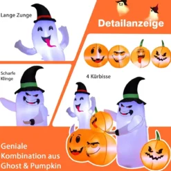 Aufblasbare Halloween-Dekoration Kürbisse & 2 Geister mit LED-Leuchten 170 x 70 x 125 cm