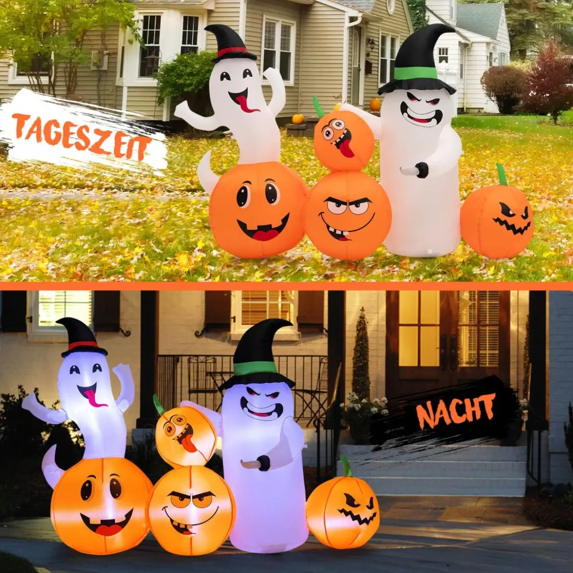 Aufblasbare Halloween-Dekoration Kürbisse & 2 Geister mit LED-Leuchten 170 x 70 x 125 cm