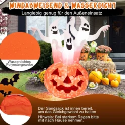 Aufblasbare Halloweengeister mit Kürbis für Garten 175 cm Weiß + Orange