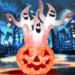 Aufblasbare Halloweengeister mit Kürbis für Garten 175 cm Weiß + Orange
