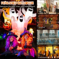 Aufblasbare Halloweengeister mit Kürbis für Garten 175 cm Weiß + Orange