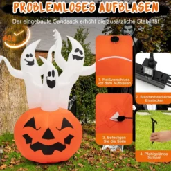 Aufblasbare Halloweengeister mit Kürbis für Garten 175 cm Weiß + Orange