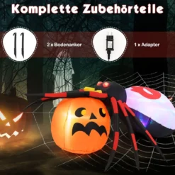 Aufblasbare Halloween Spinne mit Kürbis & Rotierendem LED-Lichter Gruselige Spinnendekoration