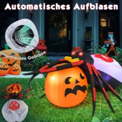 Aufblasbare Halloween Spinne mit Kürbis & Rotierendem LED-Lichter Gruselige Spinnendekoration