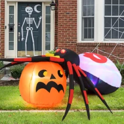 Aufblasbare Halloween Spinne mit Kürbis & Rotierendem LED-Lichter Gruselige Spinnendekoration