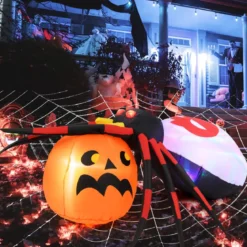 Aufblasbare Halloween Spinne mit Kürbis & Rotierendem LED-Lichter Gruselige Spinnendekoration