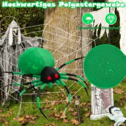 Aufblasbare Halloween-Spinne mit Spinnennetz Spinne mit Rotierendem LED-Licht