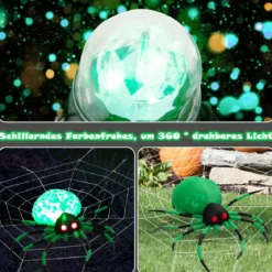 Aufblasbare Halloween-Spinne mit Spinnennetz Spinne mit Rotierendem LED-Licht