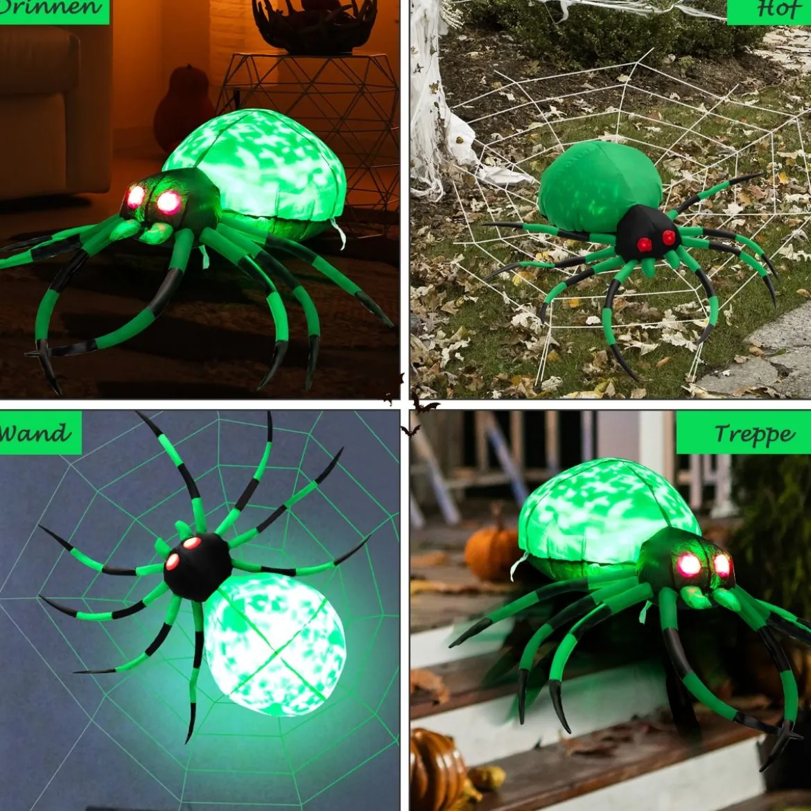 Aufblasbare Halloween-Spinne mit Spinnennetz Spinne mit Rotierendem LED-Licht