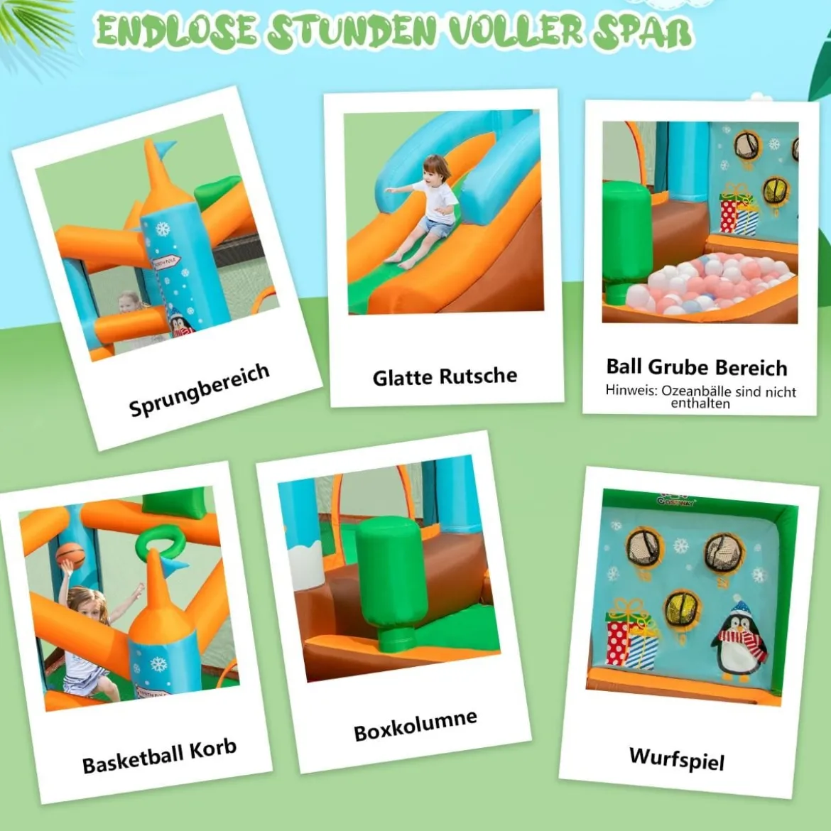 Aufblasbare Hüpfburg Aufblasbares Schloss mit Pinguinmotiven (ohne Gebläse)
