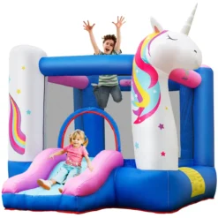 Aufblasbare Hüpfburg Einhorn mit Rutsche Kinder Spielburg 270 x 200 x 196 cm Bunt