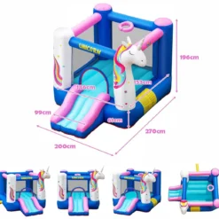 Aufblasbare Hüpfburg Einhorn mit Rutsche Kinder Spielburg 270 x 200 x 196 cm Bunt