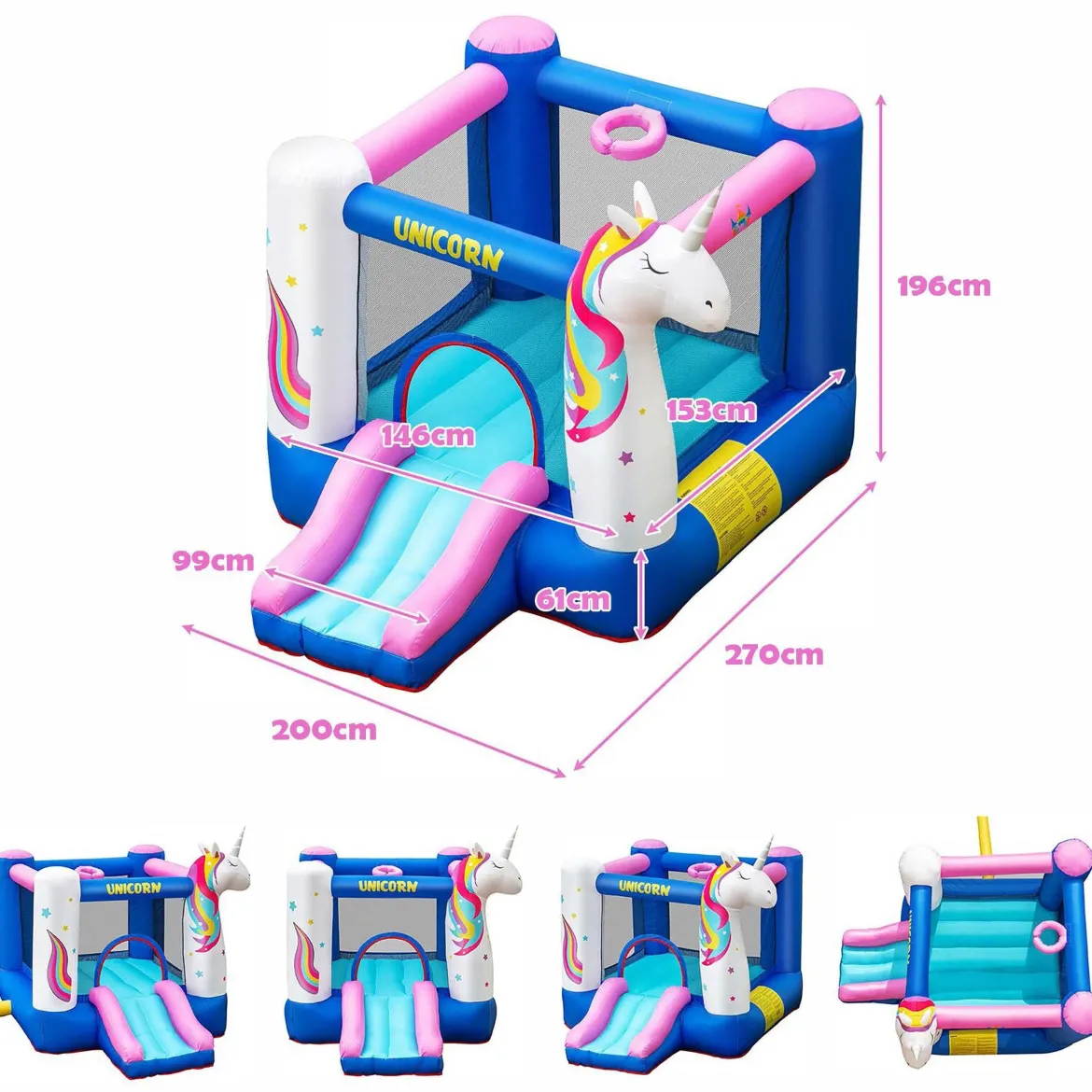Aufblasbare Hüpfburg Einhorn mit Rutsche Kinder Spielburg 270 x 200 x 196 cm Bunt