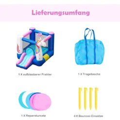 Aufblasbare Hüpfburg Einhorn mit Rutsche Kinder Spielburg 270 x 200 x 196 cm Bunt