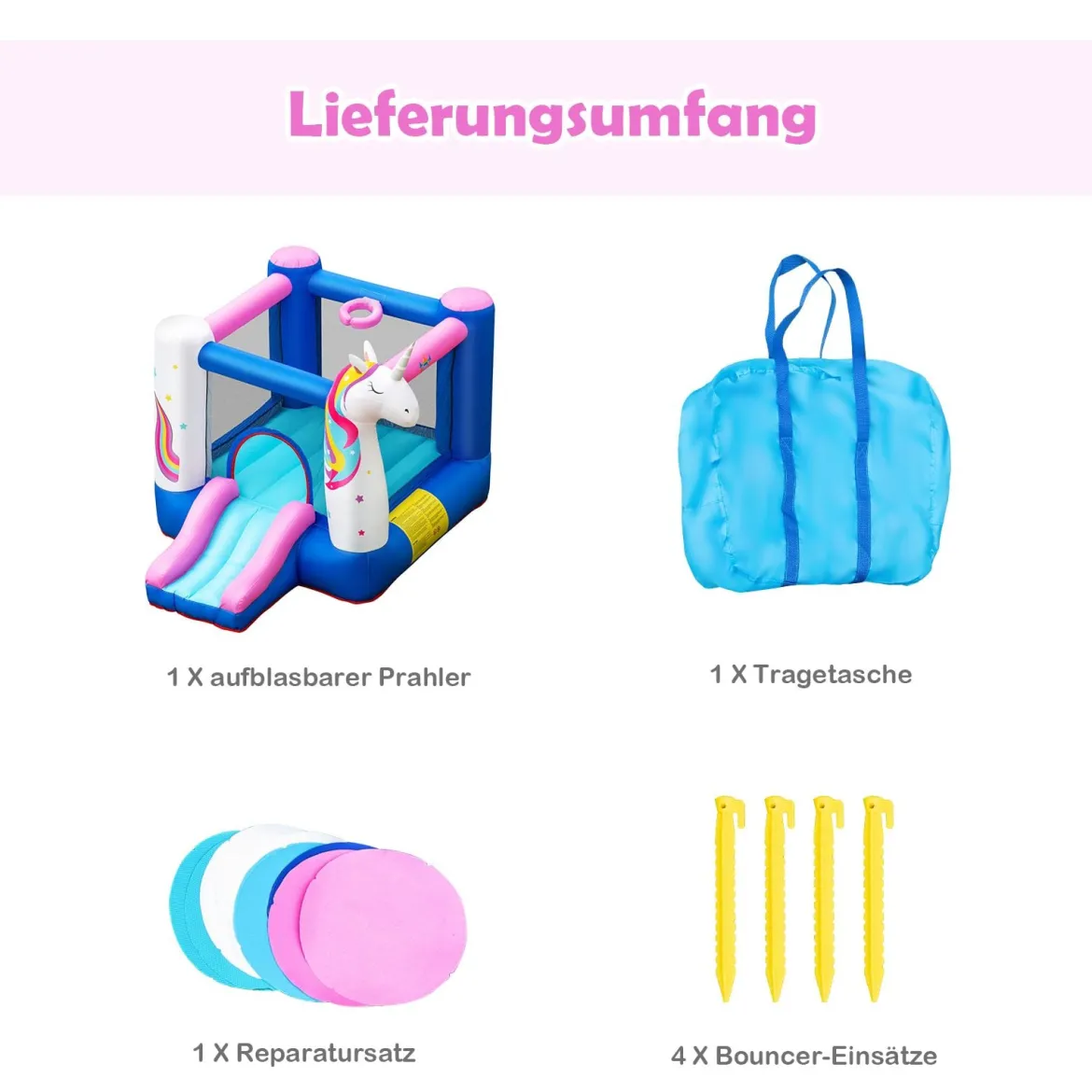 Aufblasbare Hüpfburg Einhorn mit Rutsche Kinder Spielburg 270 x 200 x 196 cm Bunt