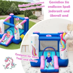 Aufblasbare Hüpfburg Einhorn mit Rutsche Kinder Spielburg 270 x 200 x 196 cm Bunt