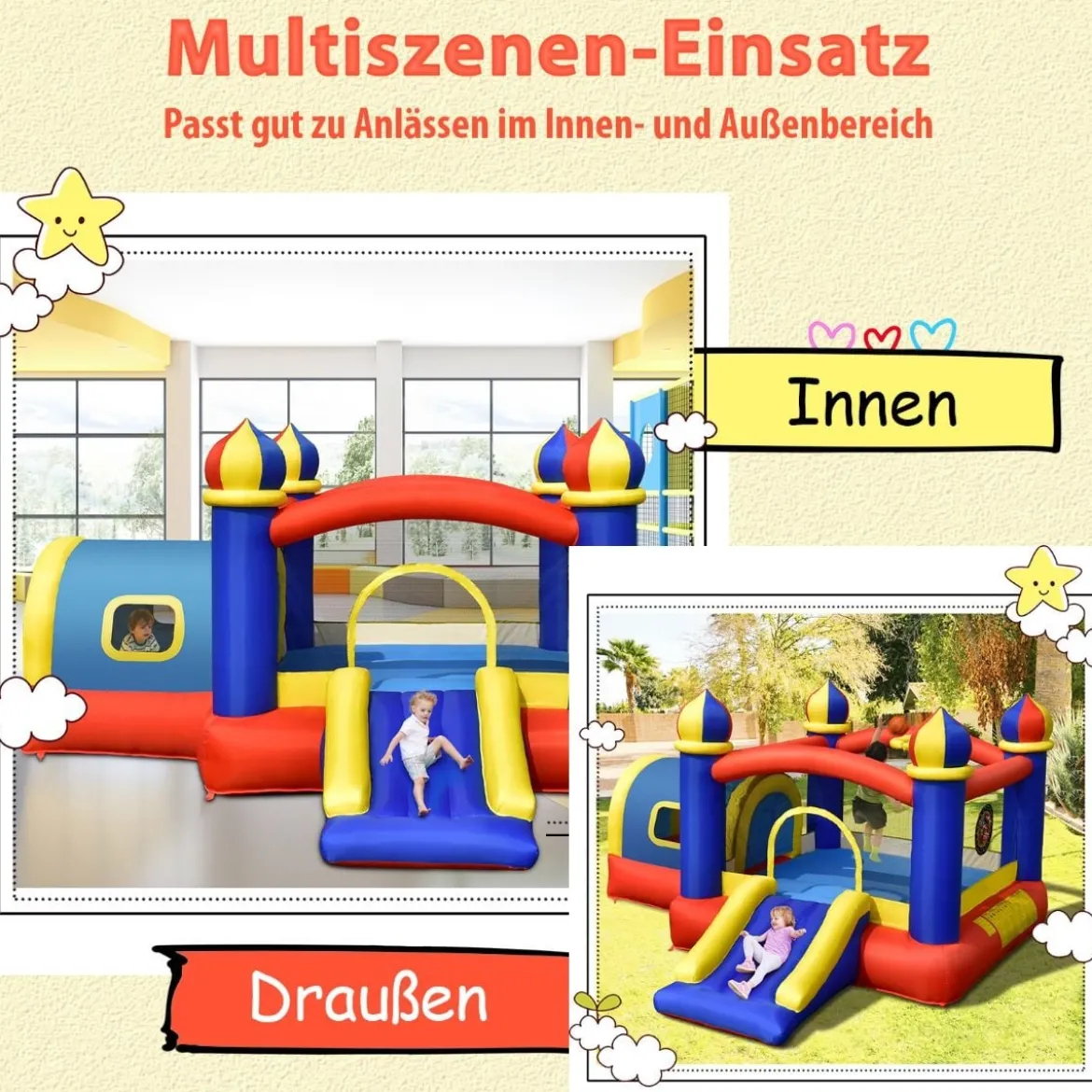 Aufblasbare Hüpfburg für ein Festival Tragbares Hüpfhaus 335 x 382 x 210 cm
