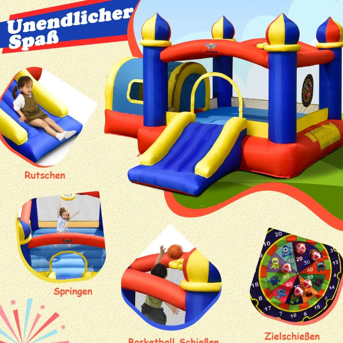 Aufblasbare Hüpfburg für ein Festival Tragbares Hüpfhaus 335 x 382 x 210 cm