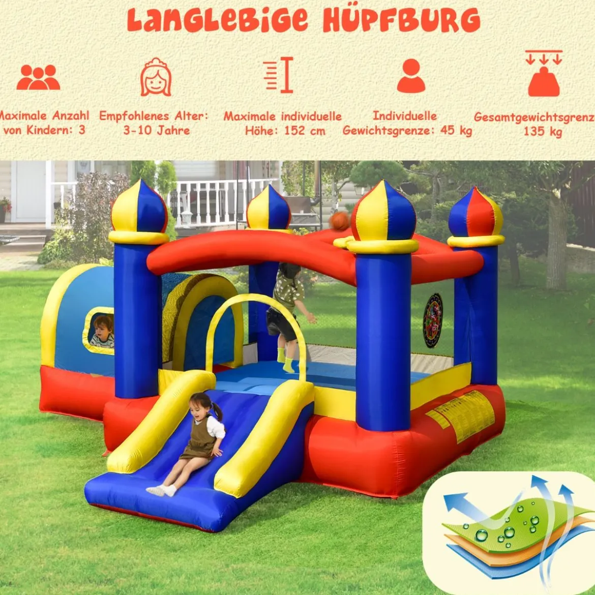 Aufblasbare Hüpfburg für ein Festival Tragbares Hüpfhaus 335 x 382 x 210 cm