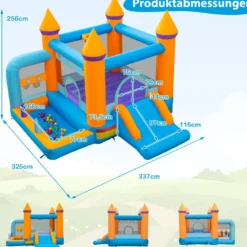 Aufblasbare Hüpfburg für Kinder mit Bällebad & Rutsche & Ringwurfspiel Inklusive 735W Gebläse