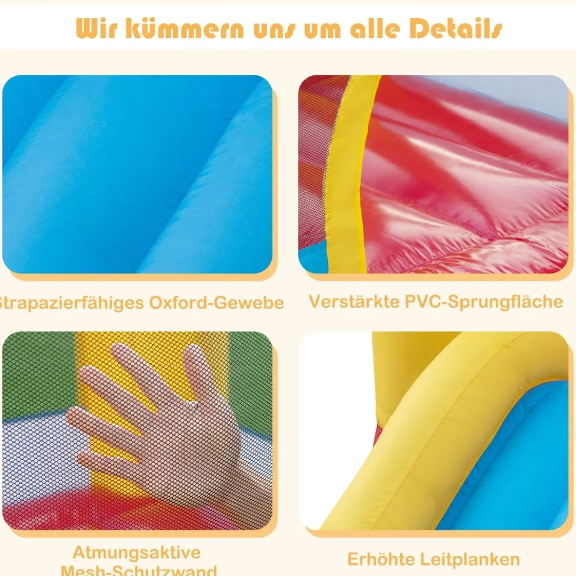 Aufblasbare Hüpfburg für Kinder mit Rutsche & 480 W Gebläse & Ozeanbällen & Ringwurf