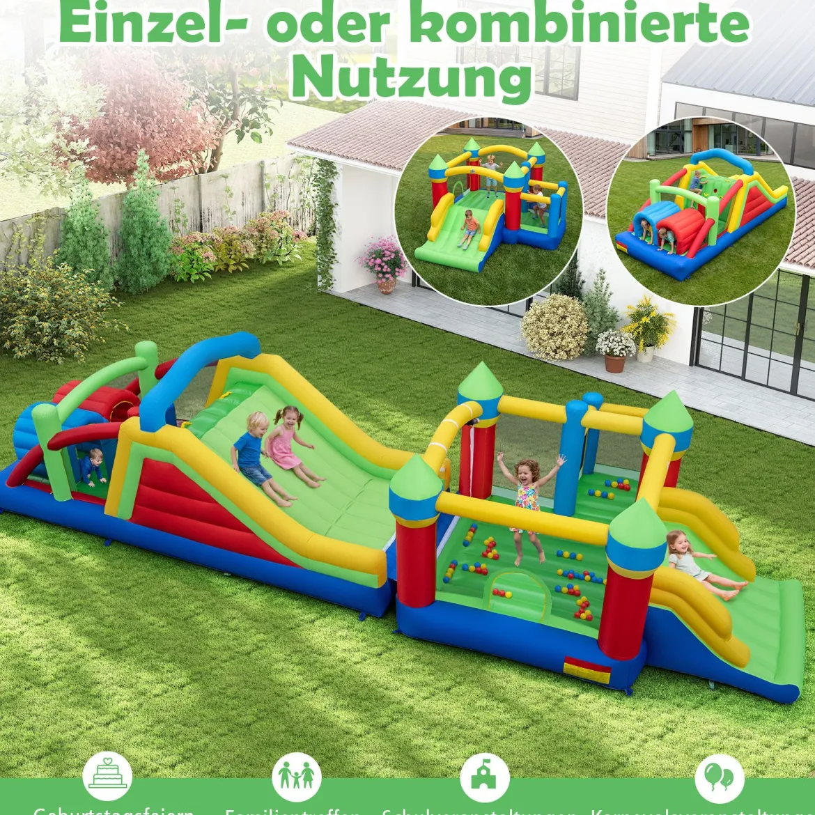 Aufblasbare Hüpfburg große Rutsche mit Sprungbereich Kinderhüpfburg (ohne Gebläse)
