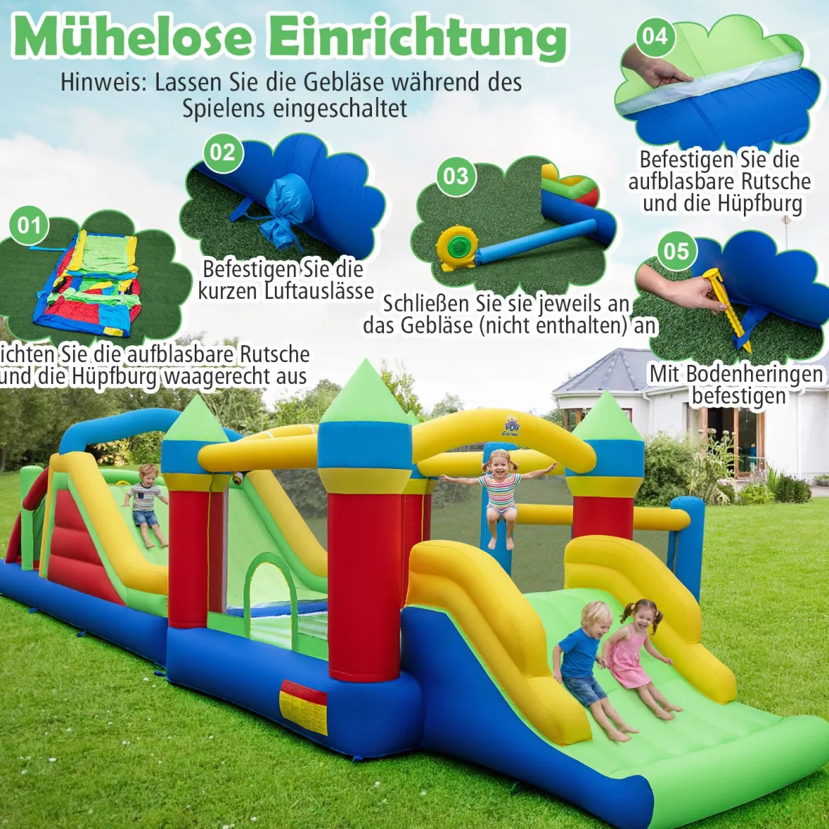 Aufblasbare Hüpfburg große Rutsche mit Sprungbereich Kinderhüpfburg (ohne Gebläse)