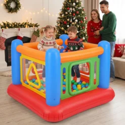 Aufblasbare Hüpfburg 3 in 1 Spielburg Bällebad & Laufstall Trampoline mit 4 Türen 160 x 160 x 125 cm Blau