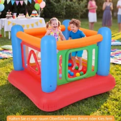 Aufblasbare Hüpfburg 3 in 1 Spielburg Bällebad & Laufstall Trampoline mit 4 Türen 160 x 160 x 125 cm Blau