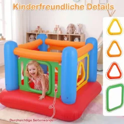 Aufblasbare Hüpfburg 3 in 1 Spielburg Bällebad & Laufstall Trampoline mit 4 Türen 160 x 160 x 125 cm Blau