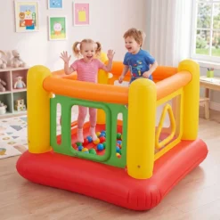 Aufblasbare Hüpfburg 3 in 1 Spielburg Bällebad & Laufstall Trampoline mit 4 Türen 160 x 160 x 125 cm Rot