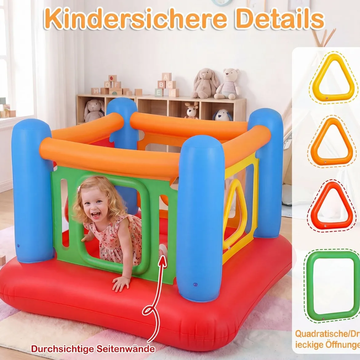 Aufblasbare Hüpfburg 3 in 1 Spielburg Bällebad & Laufstall Trampoline mit 4 Türen 160 x 160 x 125 cm Rot